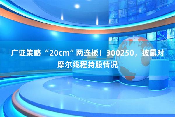 广证策略 “20cm”两连板！300250，披露对摩尔线程持股情况